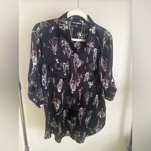 KARL LAGERFELD PARIS Black Blouse with Orange and White Accents.